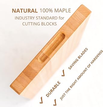 Large Maple Wood Cutting Board - Hardwood Chopping Block 1.4 Inches Thick - Stable and Reversible - Coated with Eco Oil & Wax