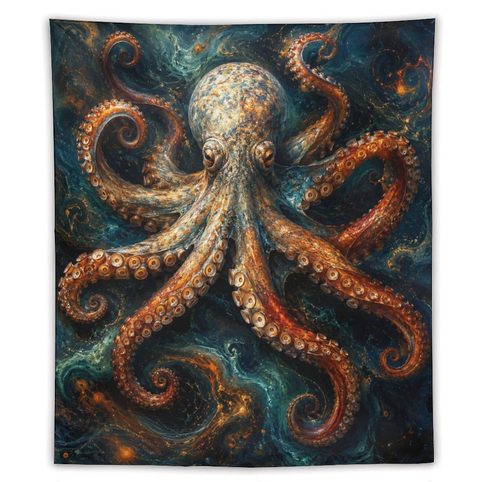 H3B8U2Y5 Deep Sea Octopus Wall Tapestry, Detailed Illustration
