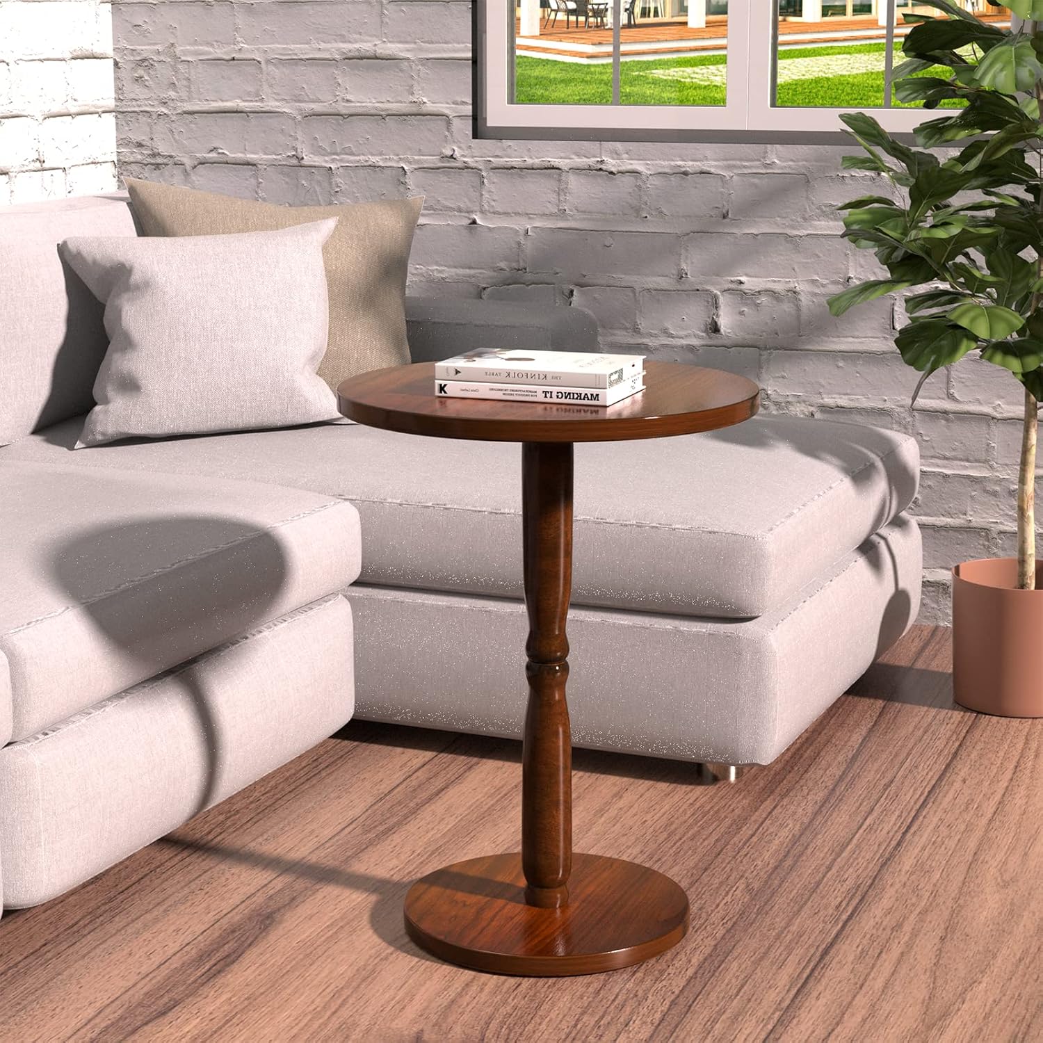 HIFYOBRO Round Pedestal Table, Wood Accent Table, 15.75" x 15.75" x 19.7", Small Round Coffee Table Table for Living Room/Bedroom/Office (Cherry) : Home & Kitchen
