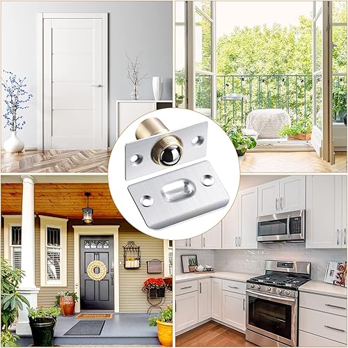 Miniatura 7 de Paquete de 16 unidades de accesorios de captura de bola para puerta de armario, cierre de bola ajustable con pestillo de acero inoxidable (plateado)