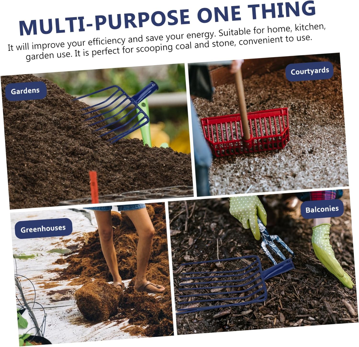 Garneck Steel Fork Charcoal Shovel Garden Rake for Soil Cultivation Heavy Duty 9 Tines Rake Without Handle for Gardening and Landscaping