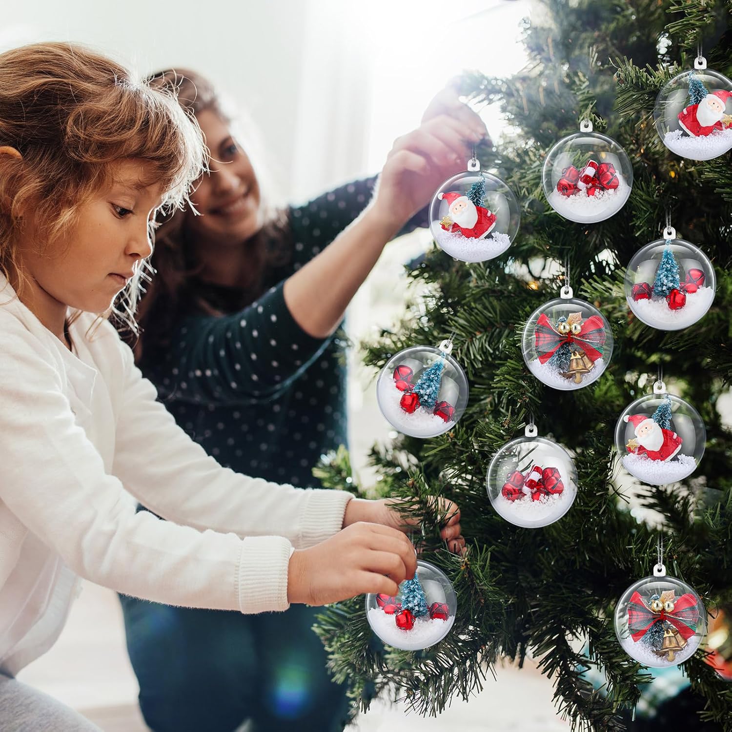 Macarrie 150 Pcs Christmas Clear Fillable Ornament Balls Bulk 2.36 Inch Plastic Transparent DIY Craft Balls Christmas Hanging Ornaments for Xmas Party Holiday Wedding Home Decor