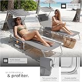 tectake® Set of 2 Folding Sun Loungers - Adjustable 4-Position Backrest with Sun Canopy & Removable Head Cushion, Patio & Garden Chairs with Water-Resistant Cover, Steel Frame & Side Pocket - Grey - 4
