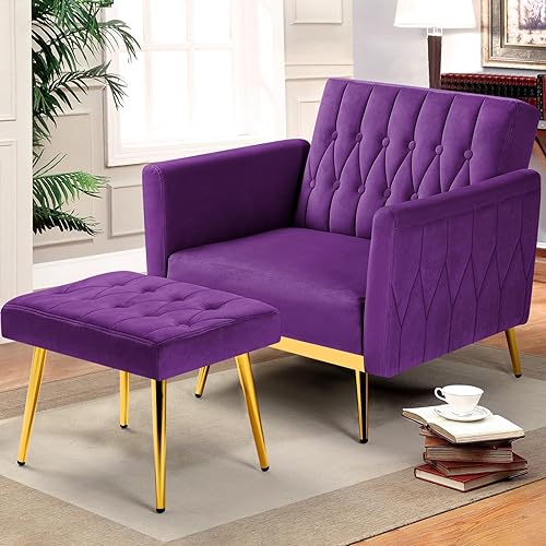 Miniatura 2 de ACMEASE Silla decorativa de terciopelo con reposabrazos y respaldo ajustables, sillón reclinable con botones, sillón reclinable individual con