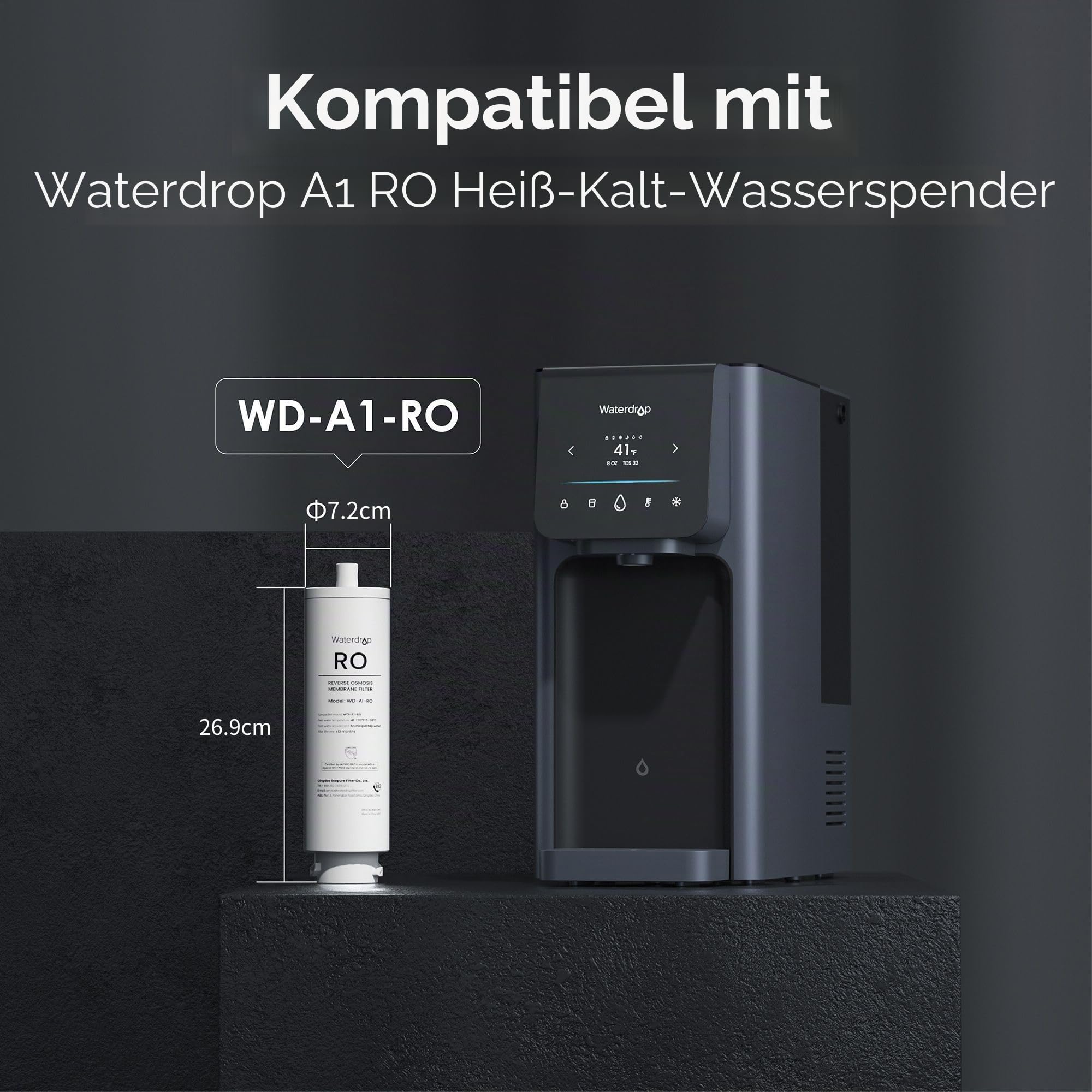Waterdrop WD-A1-RO Filter, Ersatz für WD-A1 Umkehrosmose-Heiß-Kaltwasser-Spender, 12 Monate Lebensdauer