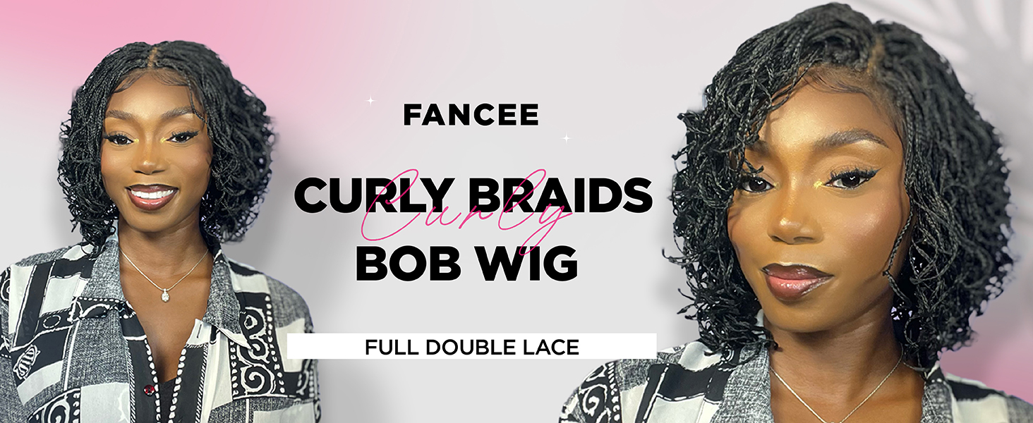 Double Full Lace Curly Micro Box Braided Bob Wig with Baby Hair Pre-Plucked Double Full Lace Twist Box Braided Wigs for Black Women  main image 3