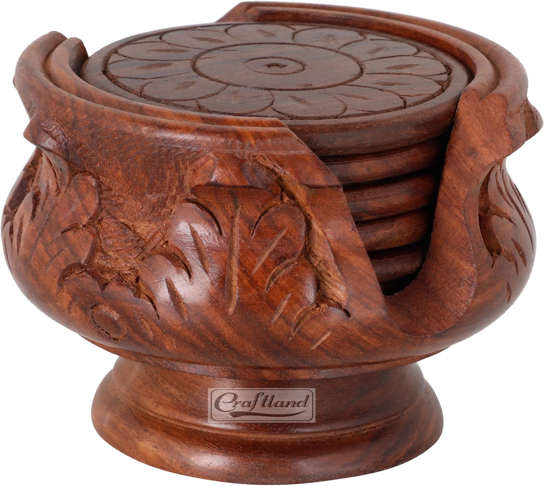 Wooden Antique Coaster for Kitchen/Dining Table/Office/Restaurant (Flower Base)