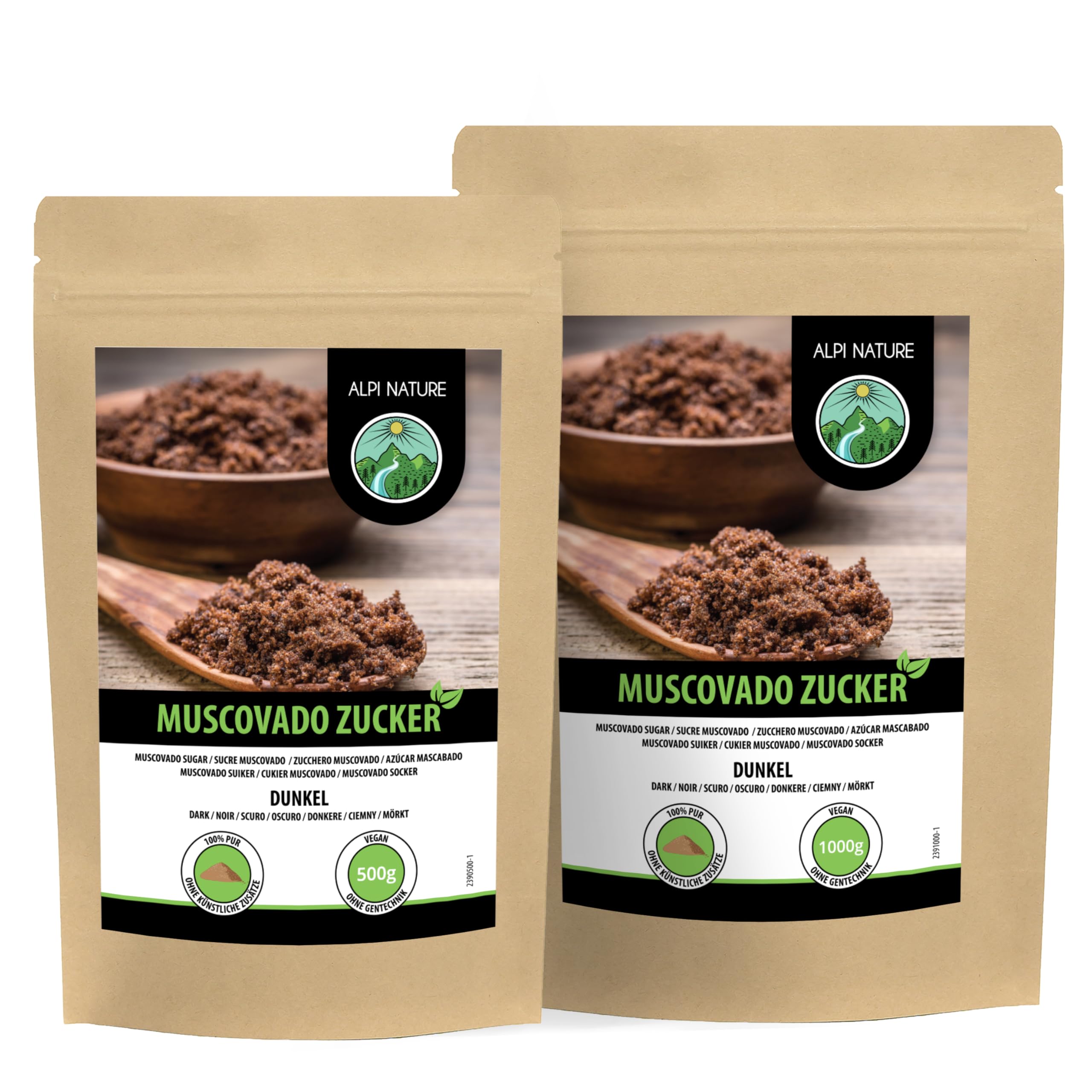 Alpi Nature Azúcar Mascabado Oscuro 500g, Azúcar de Caña Cruda sin Refinar, Edulcorante Natural