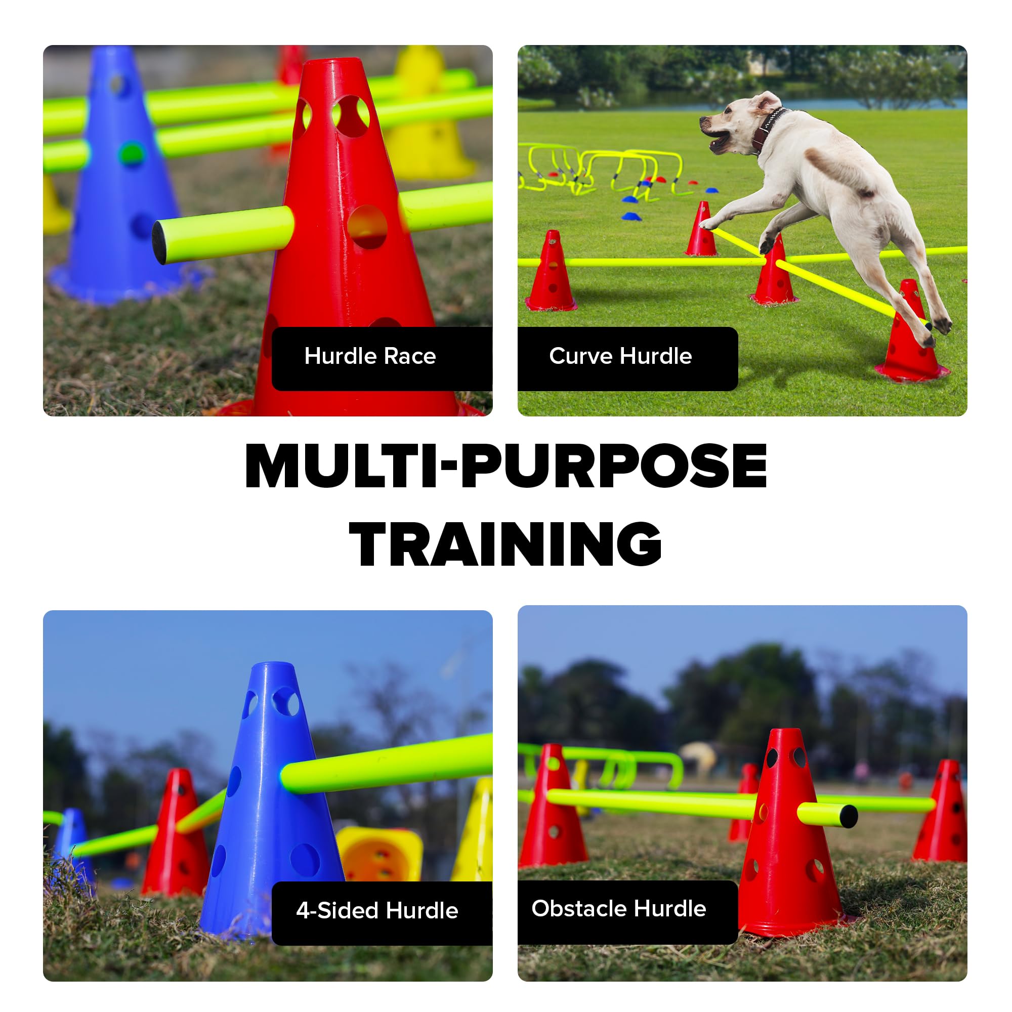 GSi Hurdle Training Cones | Multi Pack Sets | Dual Purpose Agility Cones with Holes | Ideal for Soccer, Kids, Dog, and Sports Training