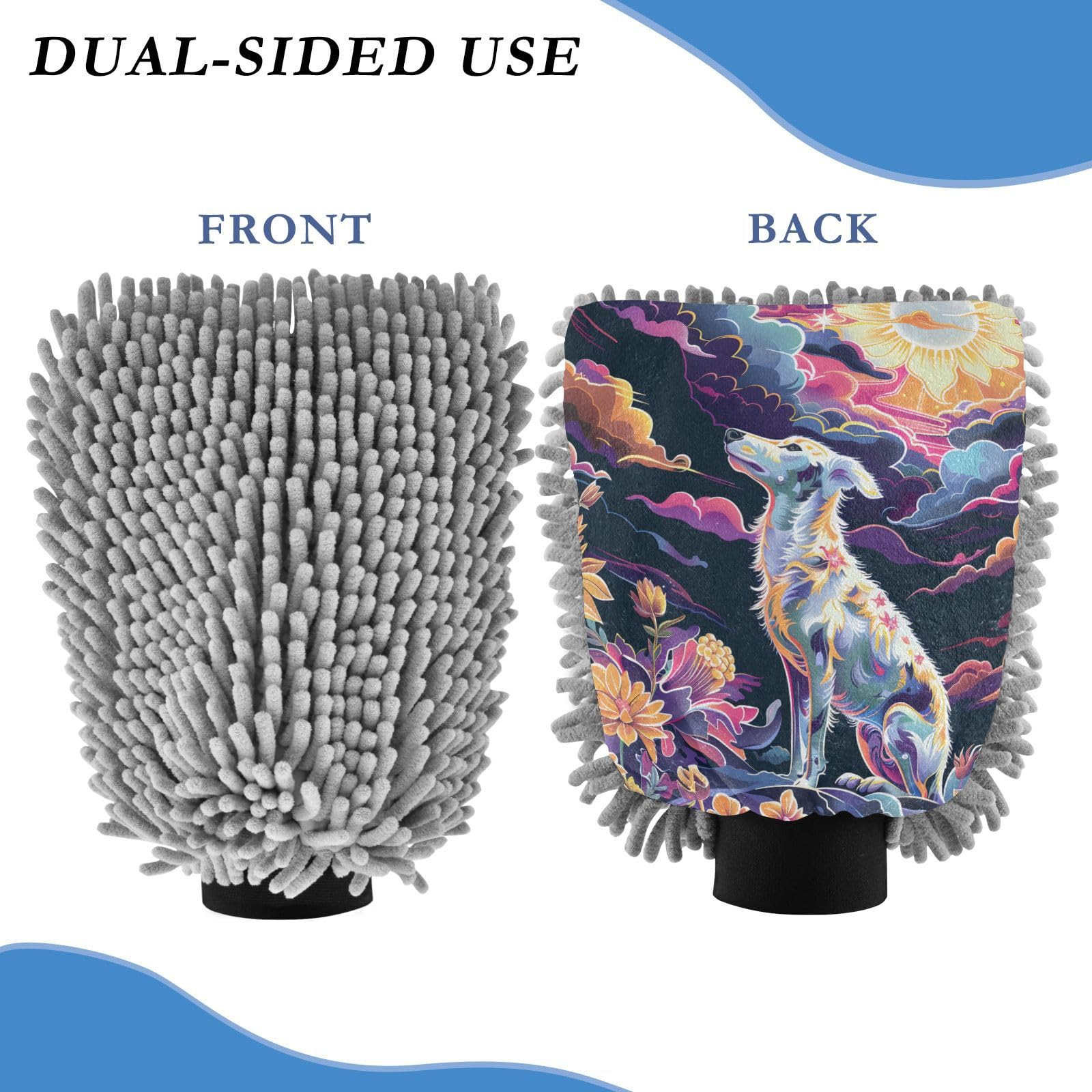 IOACIY Absorbent Microfiber Car Wash Drying Mitts, 2 Pack, Scratch-Free & Lint-Free, Rich Foam, Highly Absorbent, Double Sided, Wash Mitt Perfect for Car Washing, L, Dog (6)