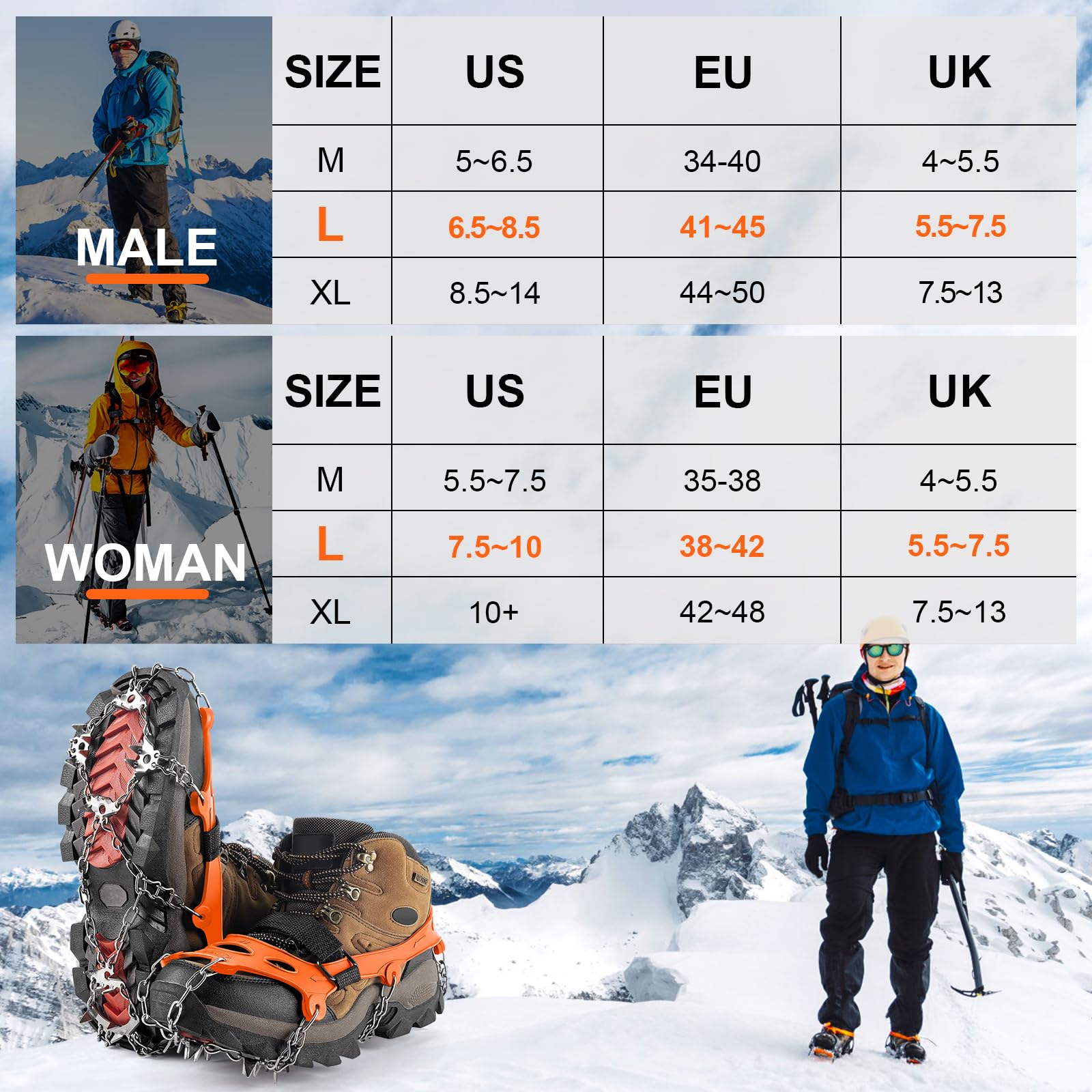 Crampons antidérapants pour Bottes de randonnée Neige Glace Traction 24 Pointes TPE Résistant Froid