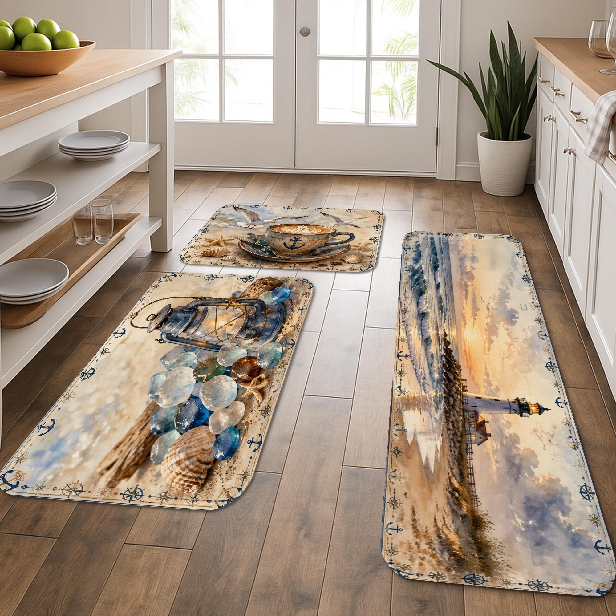 Tapis de cuisine nautique lot de 3 tapis de sol déco été remboursés et lavables pour maison