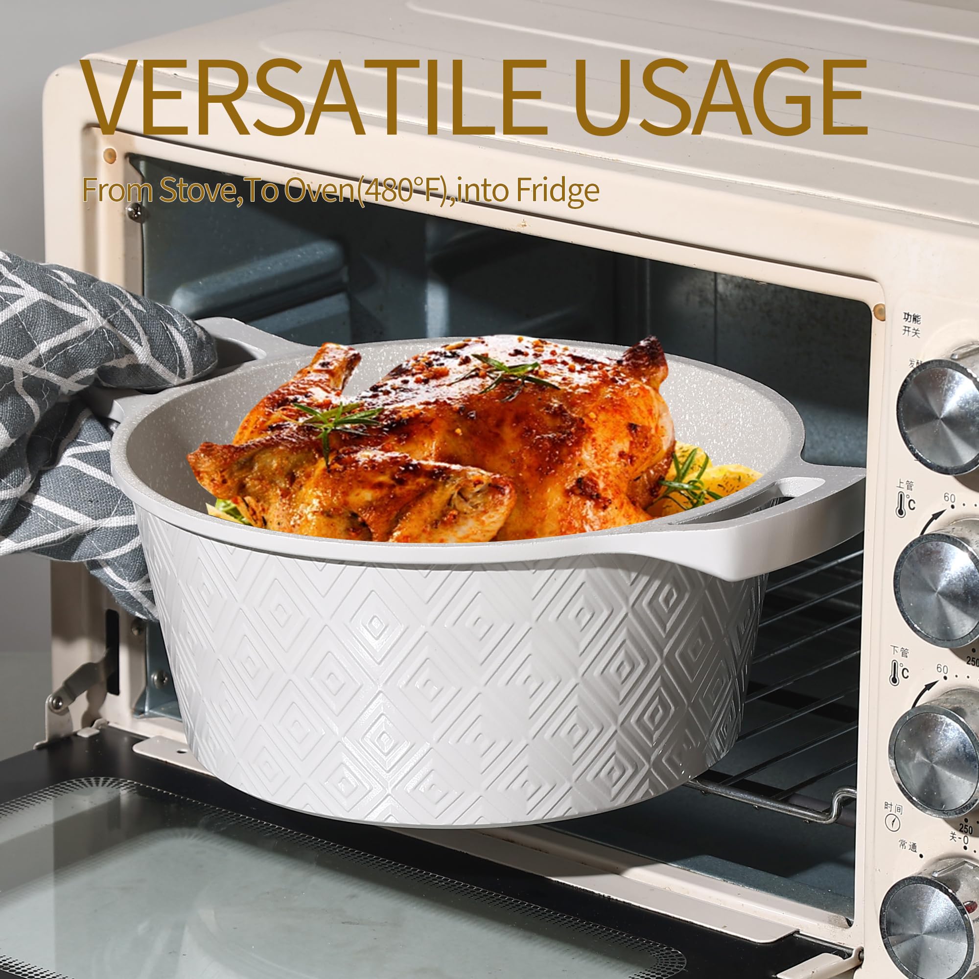 Royal Swiss Batterie de cuisine 12 pièces en aluminium avec revêtement antiadhésif en marbre - Pour induction, gaz, électrique et céramique - Couvercle en verre avec sortie vapeur - Sans PFAS et passe