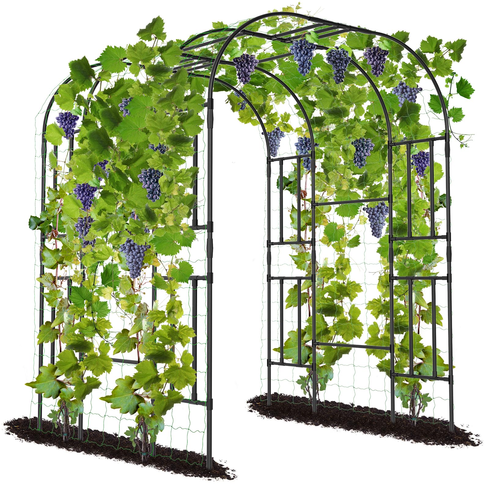 SUNYRISY Große Gartenbogen für Kletterpflanzen Rankhilfe, 240cm Hoher PE Beschichtete Metallhalterung mit Ranknetz, Rankbogen Rankgitter für Luffa, Gurke, Rosenbogen Kletterpflanzen im Freien