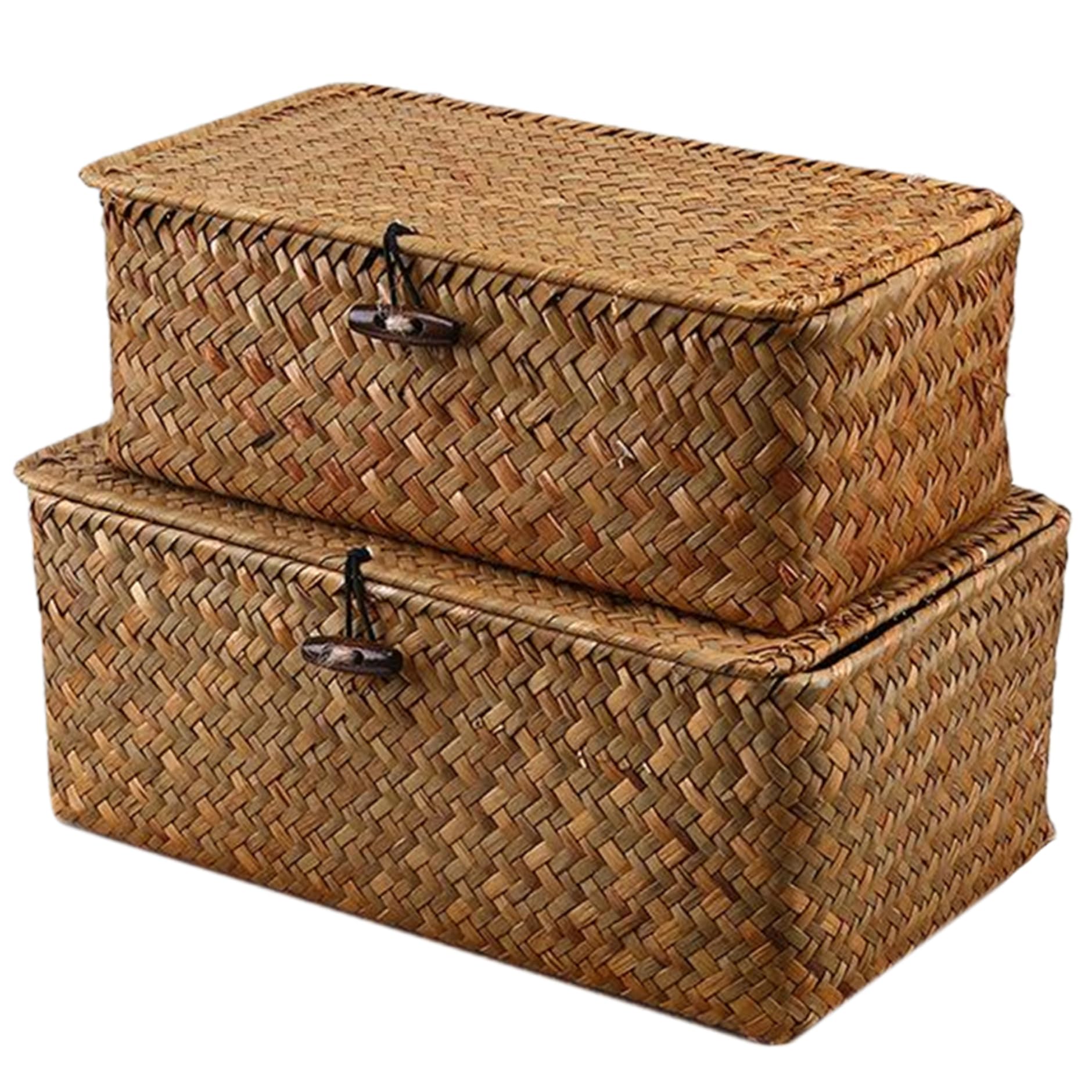 Ngbbby Storage Basket with Lid, 2PCS Multipurpose Container for Home, 10x6x4 & 9x5x3 Inch Seagrass Storage Baskets