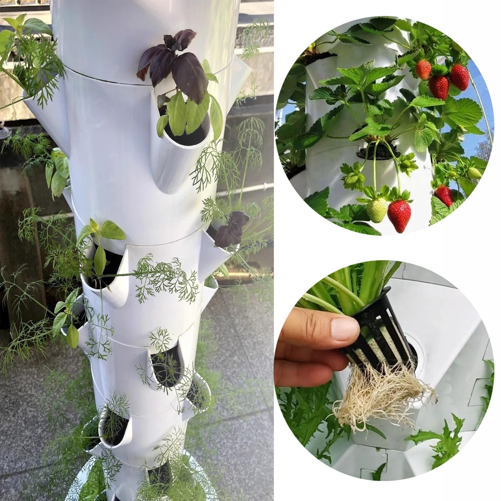 Torre Hidroponia Vertical con Led Kit de Cultivo Hidropónico en Torre con Bomba Hidratante y Tanque de Agua Móvil para Hierbas de Interior Frutas y Verduras Black-7Layer