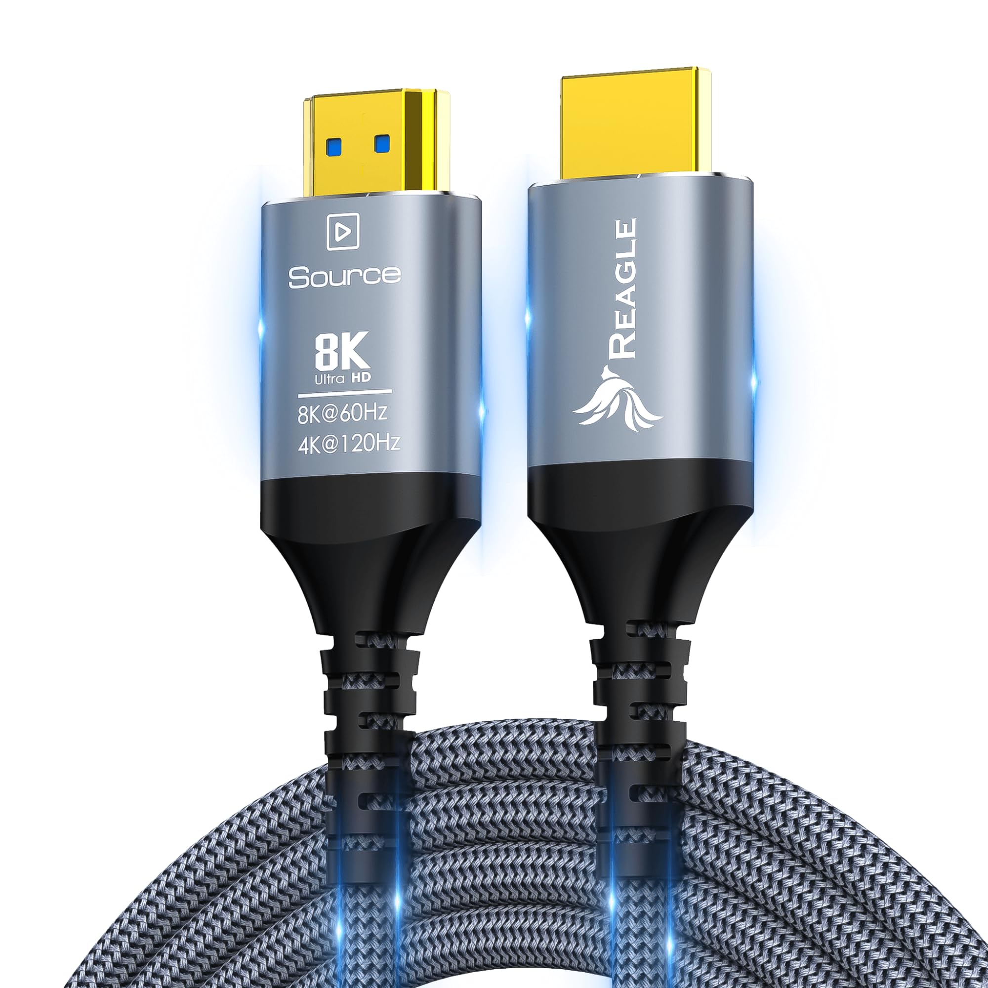 Reagle Cavo HDMI 2.1 Ottico AOC 10 m, Cavo in Fibra Ottica 48 Gbps, 8K@60Hz, 4K@144Hz/120Hz, Dynamic HDR, eARC, VRR, Compatibile con PS5, Xbox Series X/S, TV, Proiettore e PC, Unidirezionale