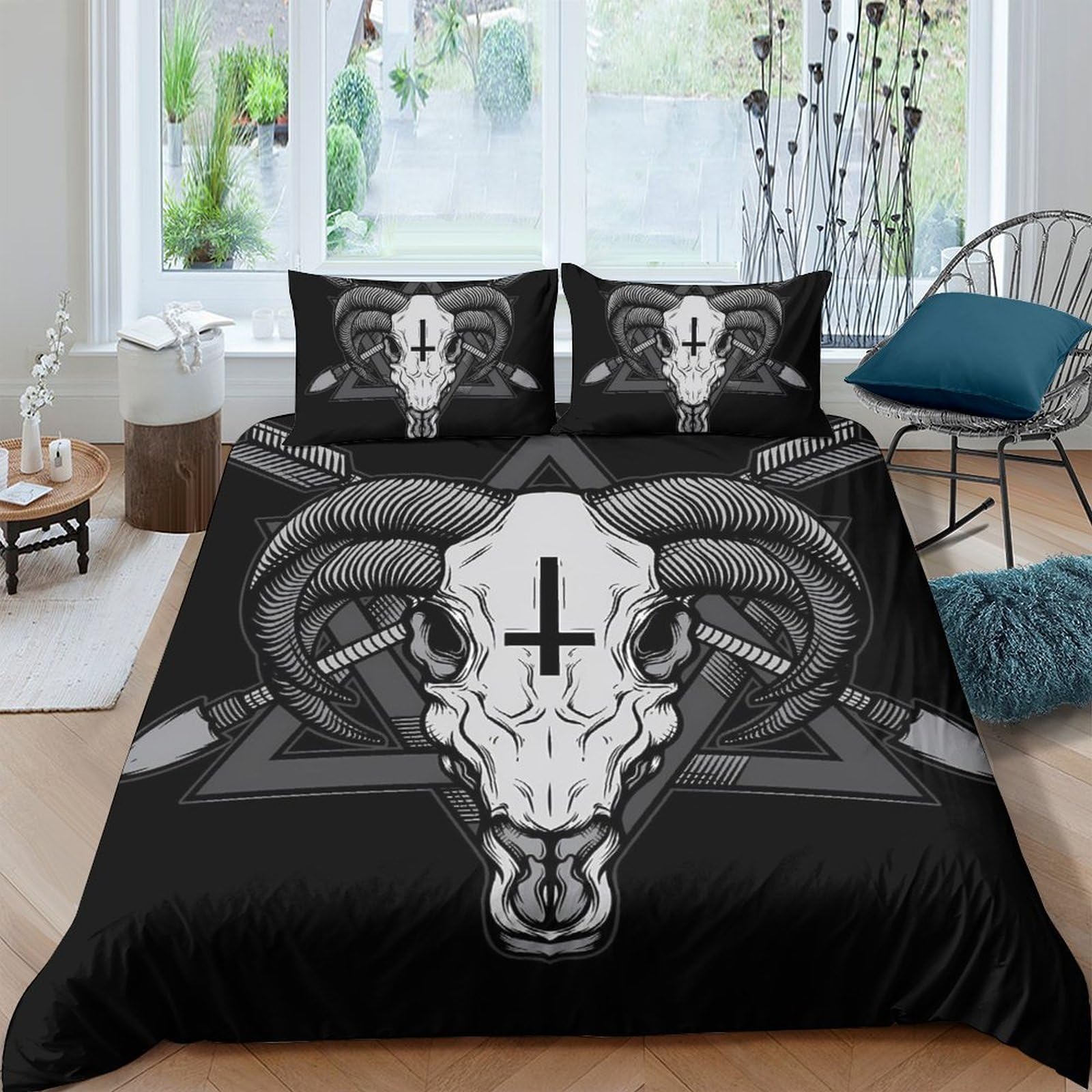 Ctjqhvkz Style-10 3D Printed Gothic Goat Skull Fitted Sheet Microfiber Black Bed Cover For Bedroom Dorm Mattress Protection Decor Single（135X200cm）