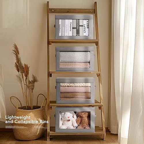 Miniatura 5 de Homsorout Contenedores de almacenamiento con tapas, contenedores de almacenamiento de tela con asas, organizadores plegables de armario y