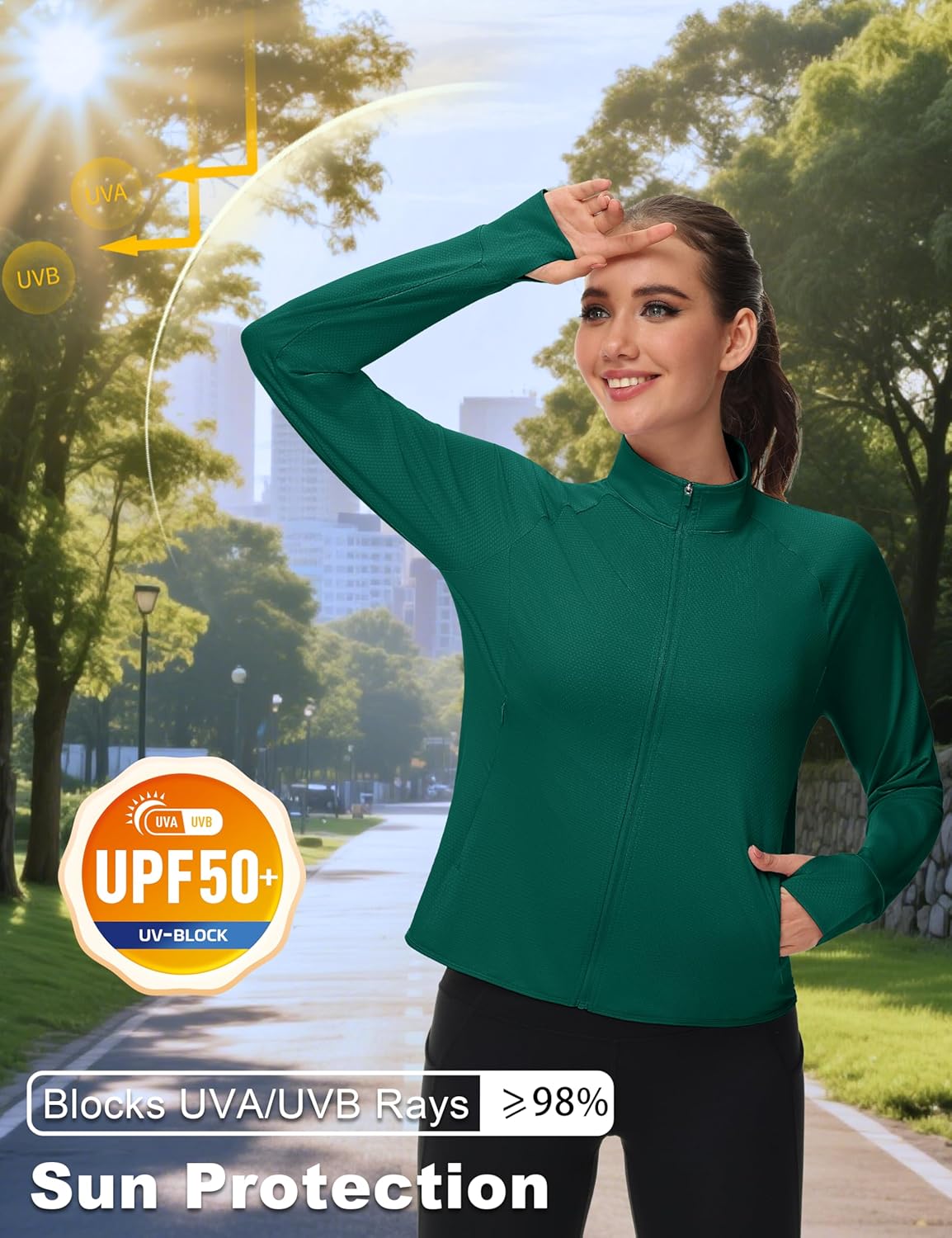 MAGCOMSEN Women's UPF 50+ Lightweight Zip Up Jackets Cropped Athletic Workout UV Protection Sun Shirt Running - Image 3