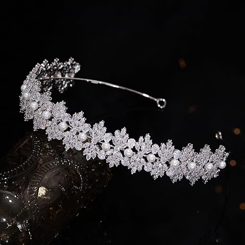 Miniatura 5 de Aoligrace Diadema de novia de circonita cúbica para boda, perla y cumpleaños, accesorios para el cabello de quinceañera dulce 16