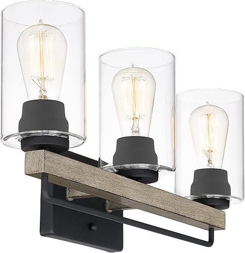 Miniatura 6 de Amos Moderna lámpara de tocador de 3 luces, lámpara industrial de pared con pantalla de vidrio transparente y madera clara pintada a mano para baño,