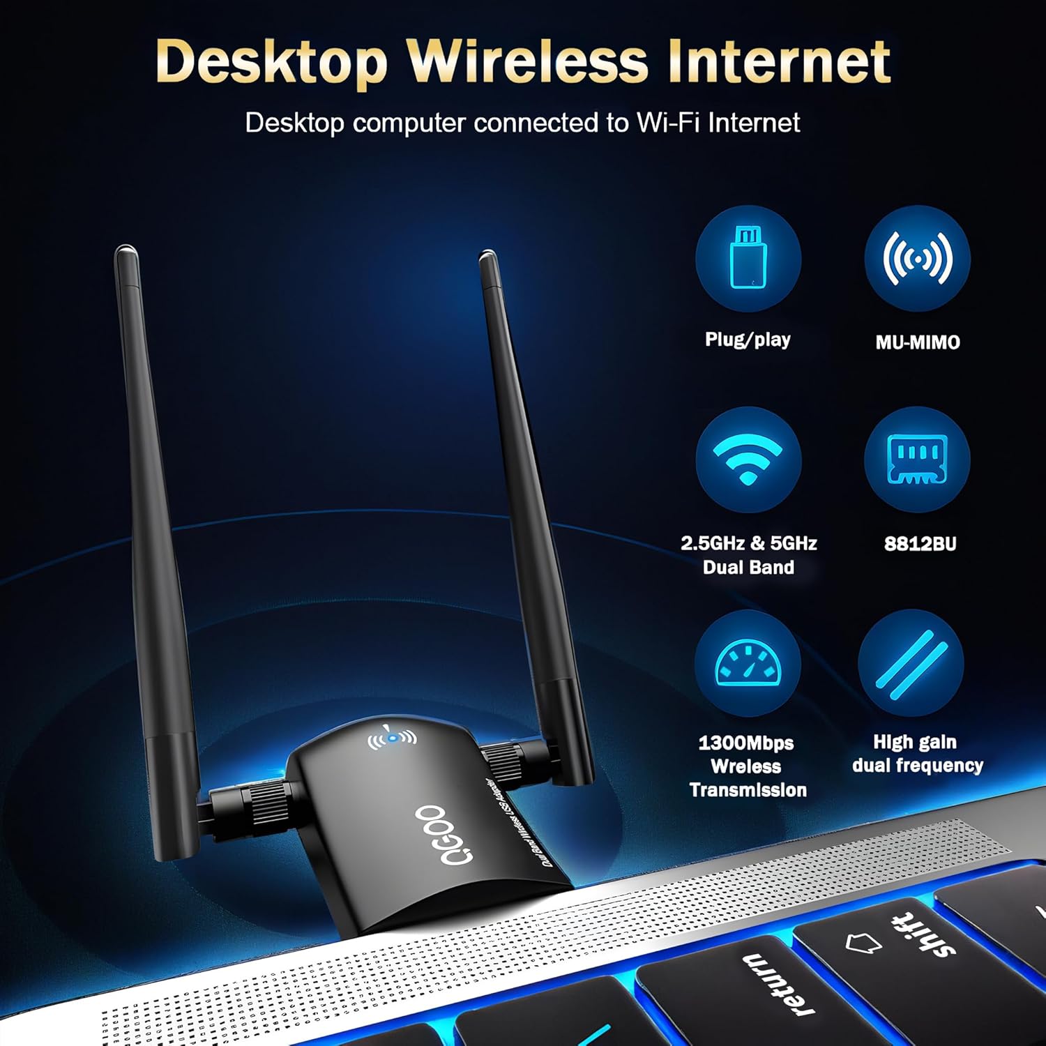 81fp6DA+RbL._AC_SL1500_ WiFi Adapter for Desktop PC, QGOO Wireless AC1300Mbps USB 3.0 Network Dongle with 5dBi High Gain Dual Antennas, 2.4GHz/5GHz Dual Band for Laptop Computer Compatible Windows11/10/8/7