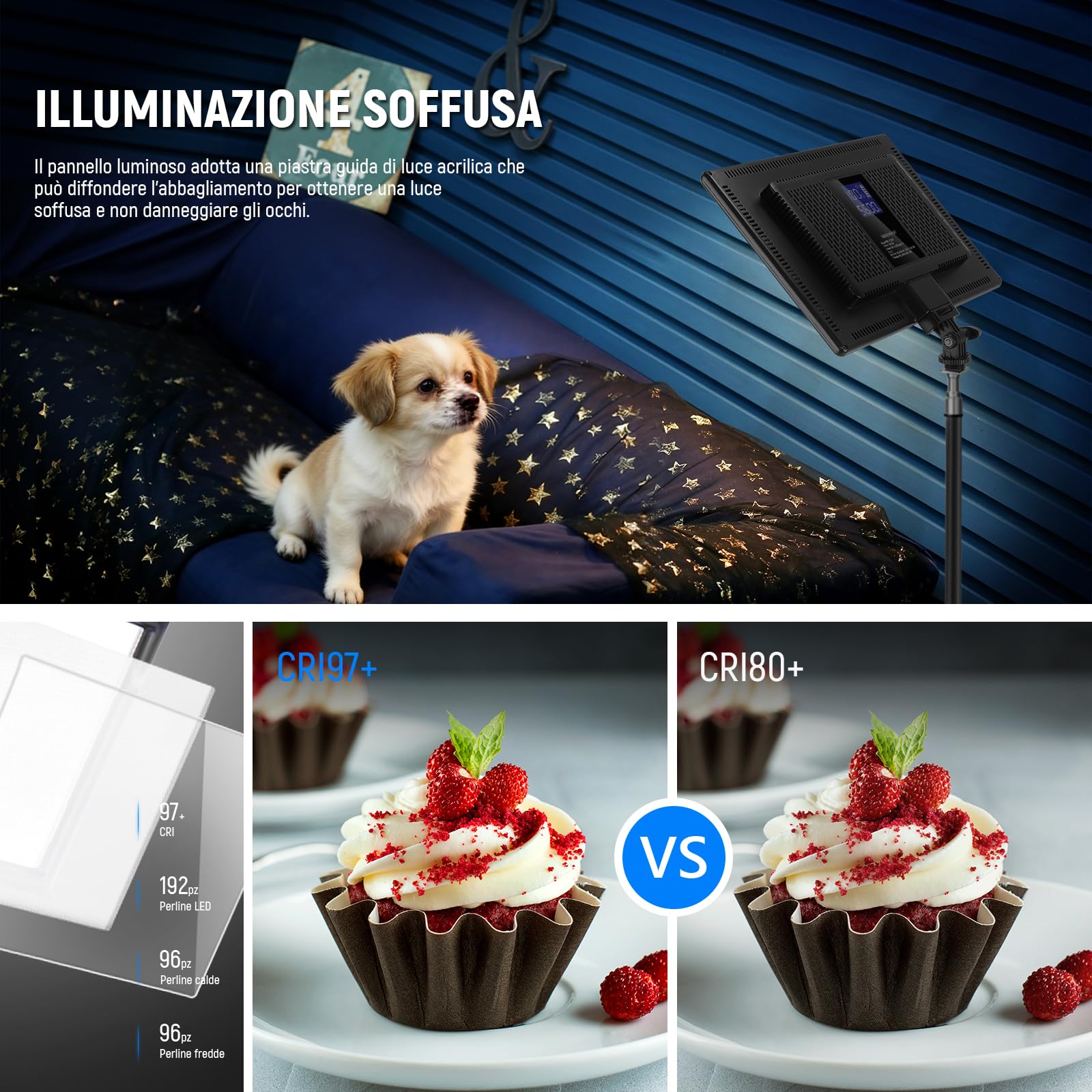 Neewer T120 Pannello Luce LED Super Sottile Dimmerabile Bicolore – 3200-5600K Con LCD, Per Video Foto Studio (Batteria NON Inclusa)
