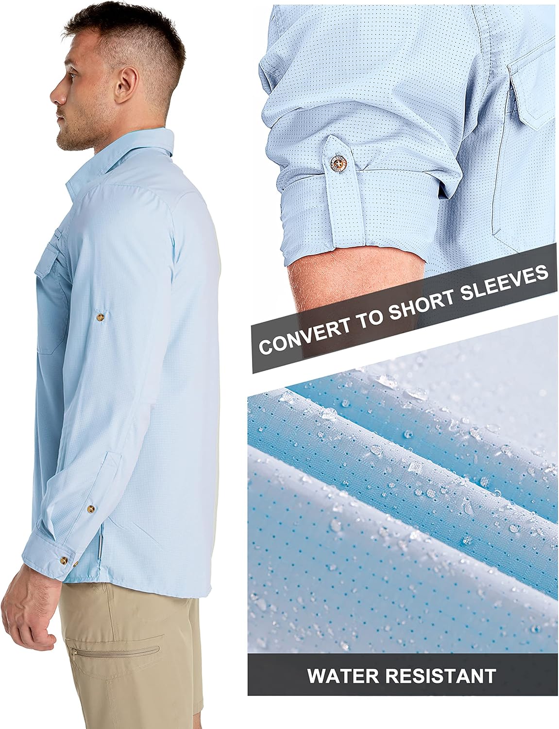 33,000ft Men's Long Sleeve Sun Protection Shirt UPF 50+ UV Quick Dry Cooling Fishing Shirts for Travel Safari Camping Hiking