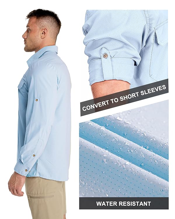 33,000ft Men's Long Sleeve Sun Protection Shirt UPF 50+ UV Quick Dry Cooling Fishing Shirts for Travel Safari Camping Hiking Light Blue by 33,000ft - Image 3