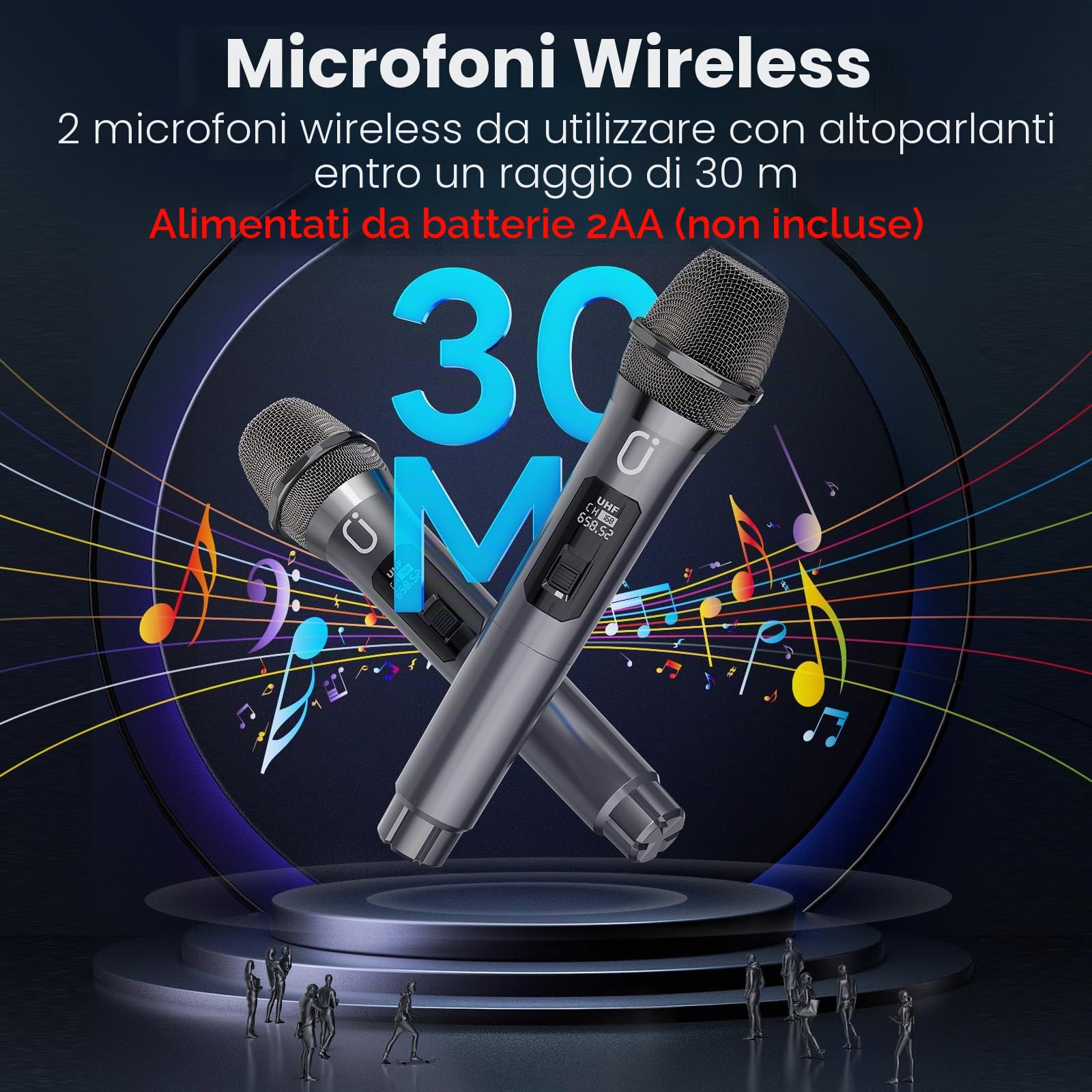 JYX Karaoke con 2 Microfonos, Bluetooth Cassa Karaoke Professionale Completo con Suono Stereo Potente, 2 Karaoke Microfoni Wireless 30M, TF/USB/AUX, RGB, Lunga Autonomia