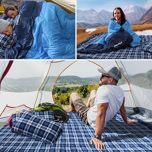 Vista 40 de Saco de dormir doble de franela para adultos con 2 almohadas, sacos de dormir para 2 personas, camping, XXL, tamaño Queen, saco de dormir para dos