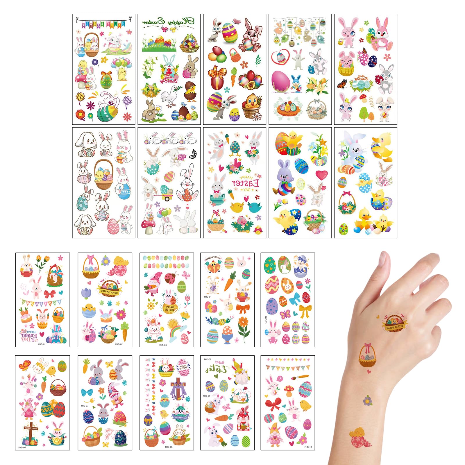 Easter Tattoos for Kids – 20 Sheets Temporary Tattoos for Kids with 200+ Waterproof Designs, Bunny Egg Spring Easter Face Stickers for Party Supplies, Egg Hunt & Celebrations