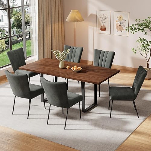 Combinación de mesa de comedor y silla moderna extensible de 63 a 79 pulgadas, juego de mesa de comedor familiar de 6/8 personas, tablero de mesa de
