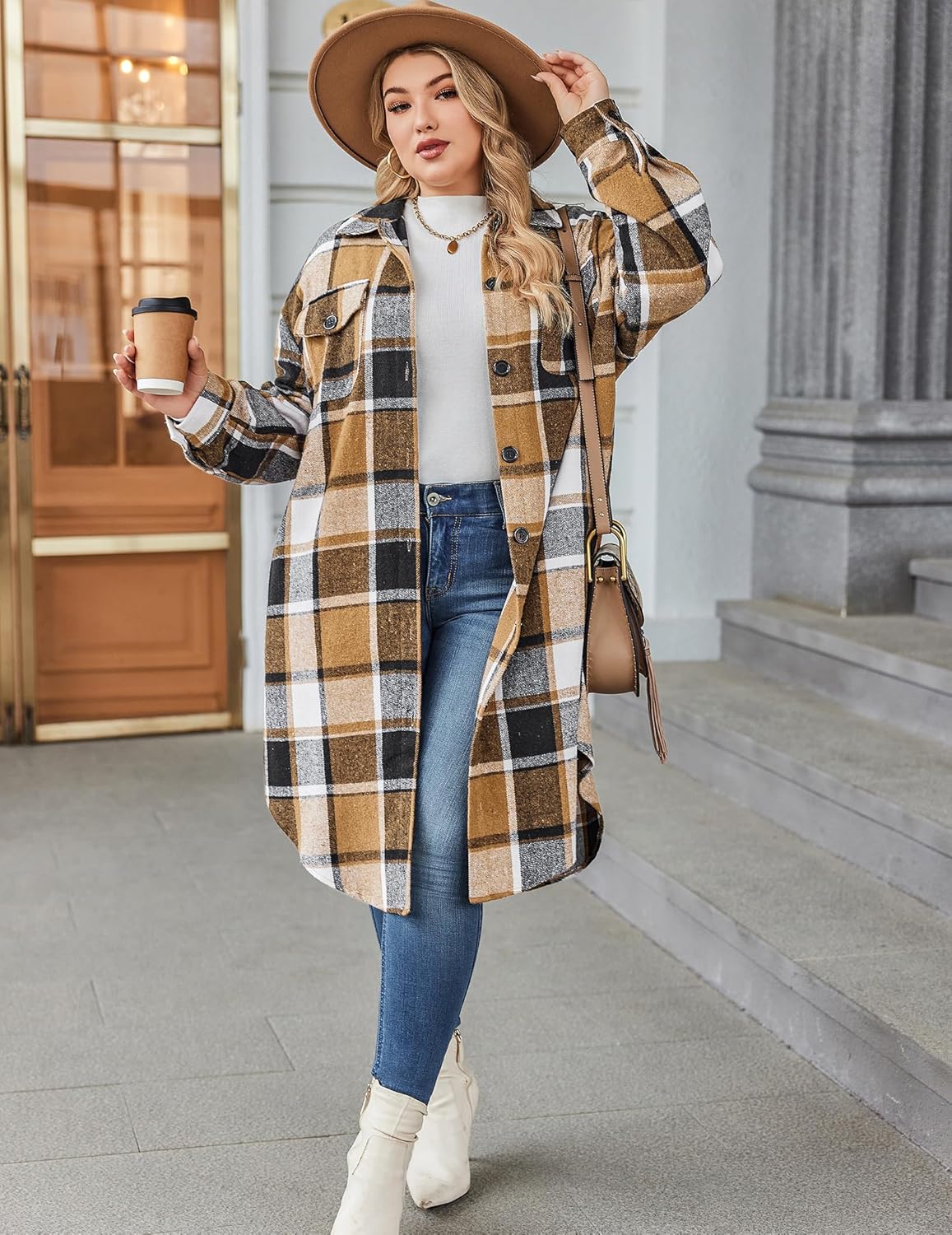 Zeagoo Womens Plus Size Flannel Plaid Button Down Shirts Long Sleeve Lounge Lapel Tartan Shacket Jacket Long Coats 2024 - Image 4