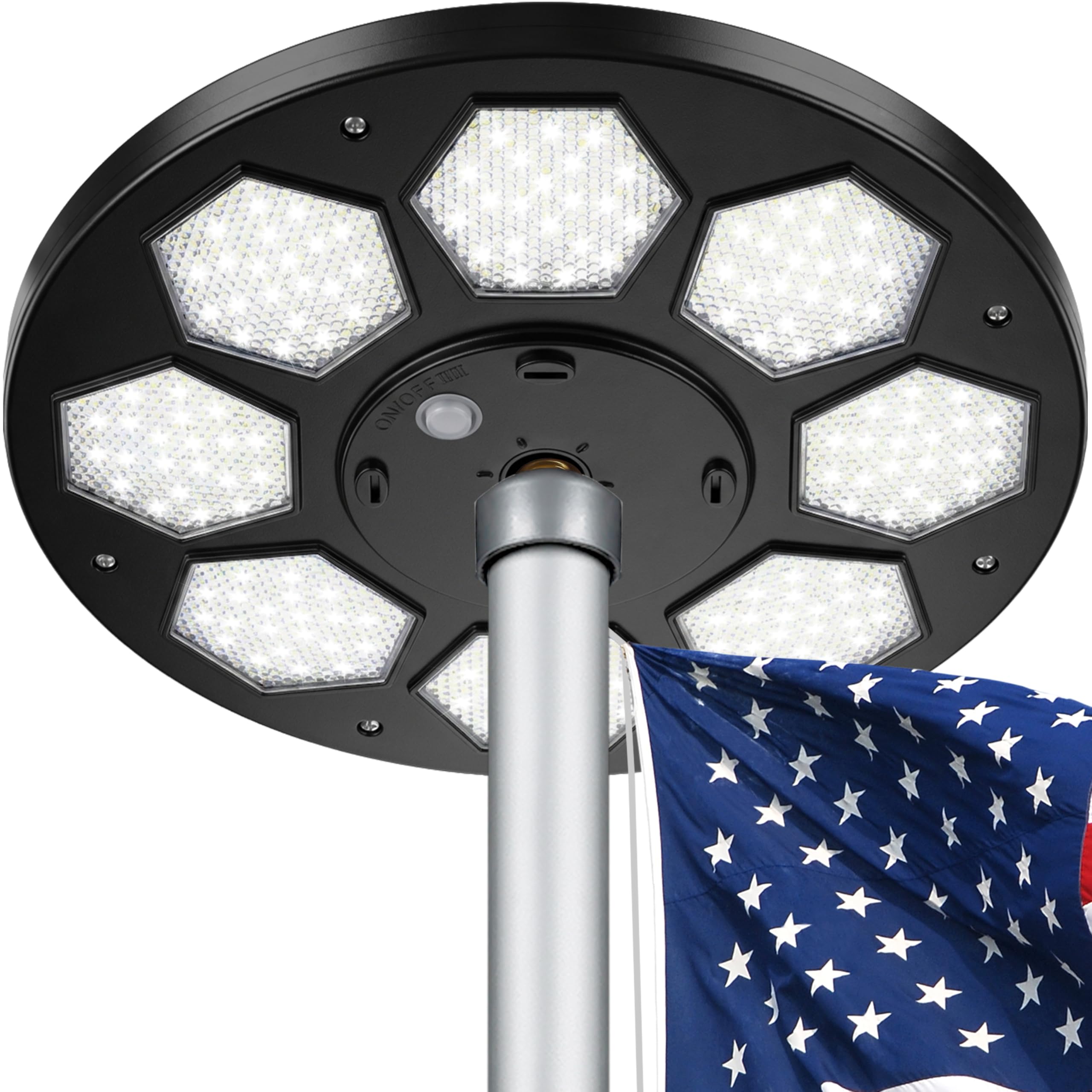 Aurolit Flagpole Light Solar Powered 160 LED,Auro 6 Pro Black Flag Pole Light Ultra Bright for 15-25 Ft Poles,15 Hour Dusk to Dawn Auto On/Off