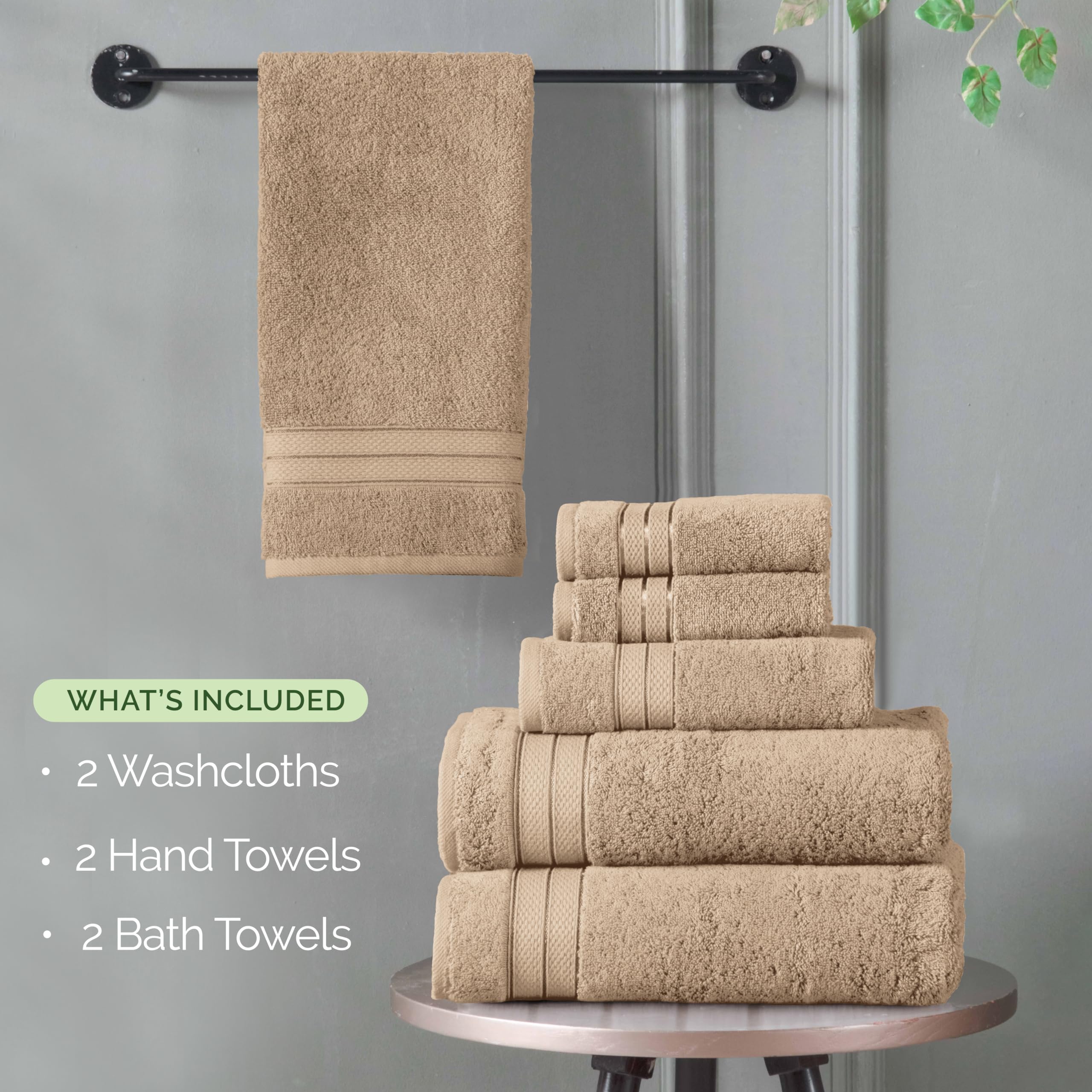 Elegant Comfort Set di 6 asciugamani di lusso, 100% cotone turco, morbido e di alta qualità, design popcorn a tre linee, 2 asciugamani da bagno, 2 asciugamani per le mani e 2 asciugamani, ad