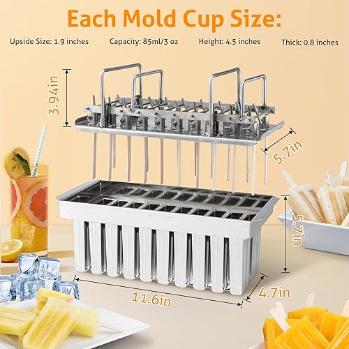 Miniatura 5 de WICHEMI Moldes de acero inoxidable para paletas de hielo, 20 moldes de metal para paletas de hielo, soporte para moldes con tapa (cabeza plana con