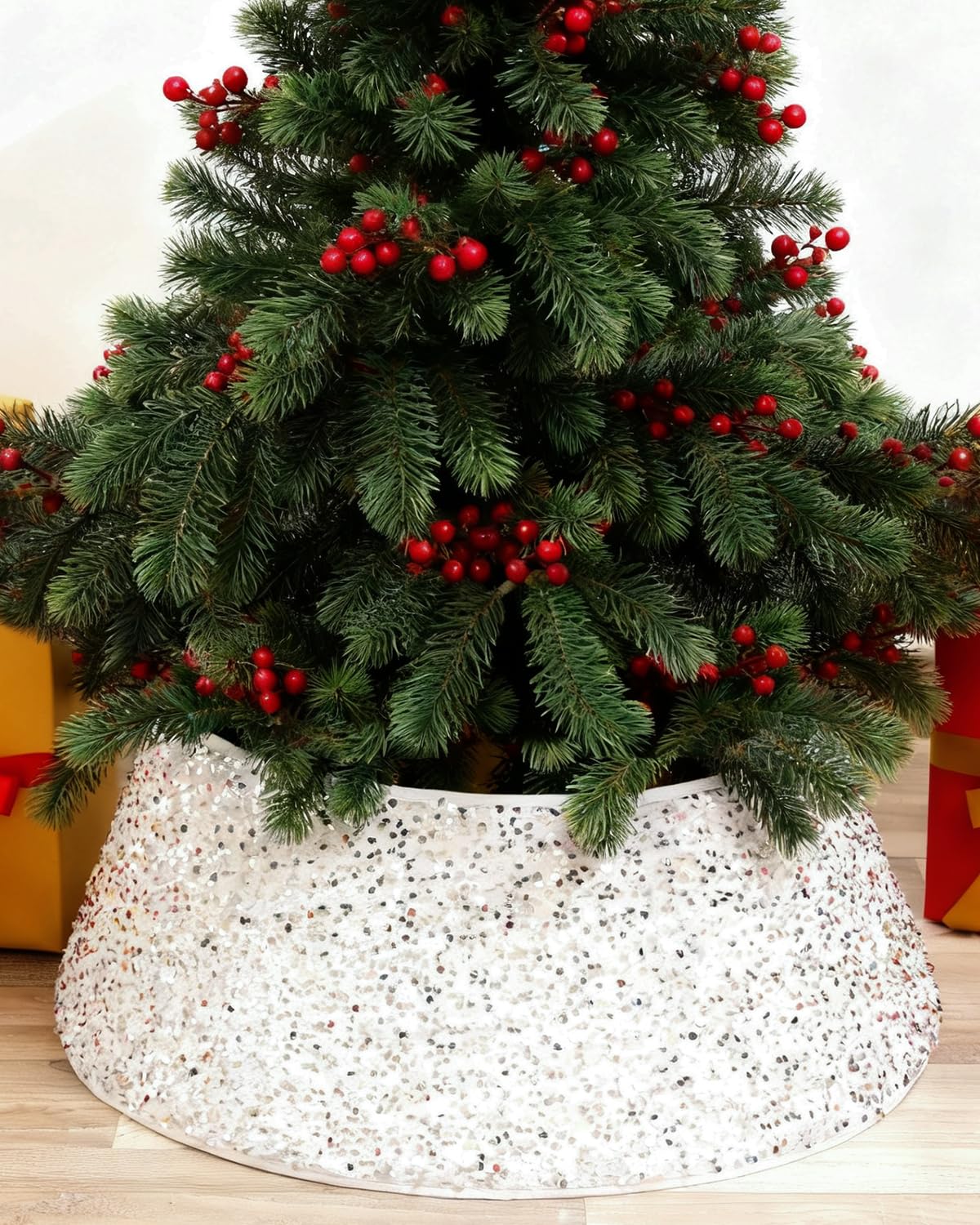 Odot Copri Base Albero Natale, Bianca Glitter Copri Albero di Natale Base, Christmat Tree Skirt Per Decorazioni Per Feste A Casa Vacanza(40 X 60 X 20 cm)