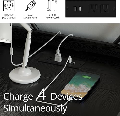 Miniatura 4 de IRONCK Escritorio para computadora de 55 pulgadas con toma de corriente y estantes de almacenamiento, mesa de escritura de estudio con puertos USB,