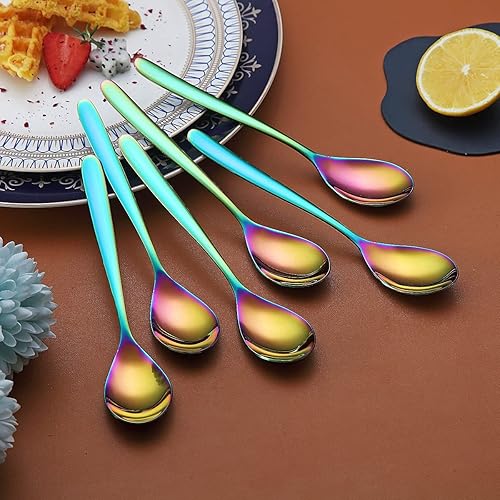 Miniatura 4 de Cucharitas de arco iris, 6 cucharas de cubiertos, cucharas pequeñas de acero inoxidable, cucharas de té para el hogar, cocina o restaurante, aptas