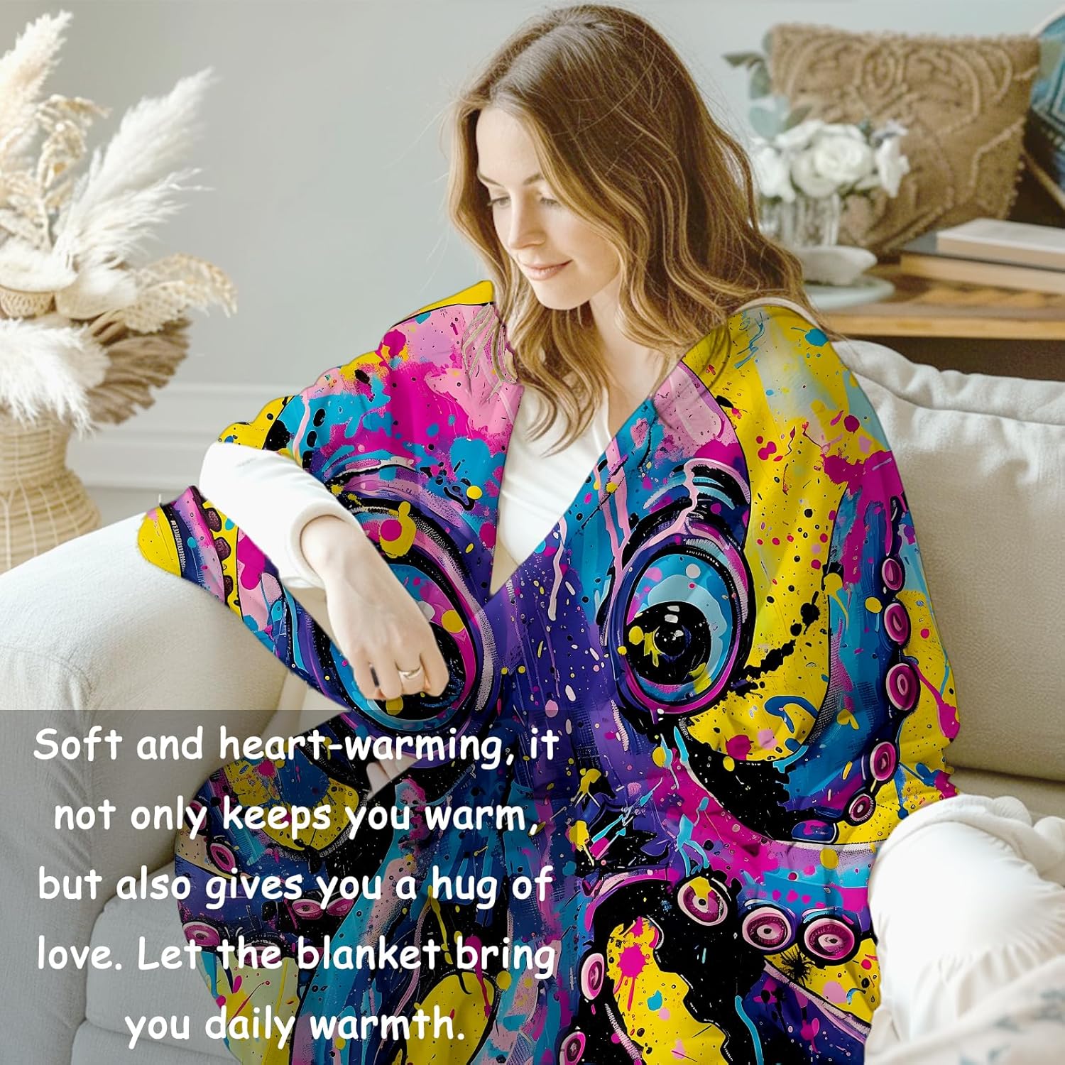 Octopus Art Blanket Gifts for Women, Sea Creature Theme Flannel Blanket, Soft Warm Lightweight Throw Blankets for Bedding Sofa Couch Home Travel Decor 50" x 60" - Image 5
