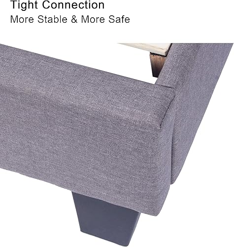Miniatura 7 de LUCKYERMORE Marco de cama tapizado de tamaño matrimonial con soporte de listones de madera, marco de metal, plataforma resistente, marco de cama