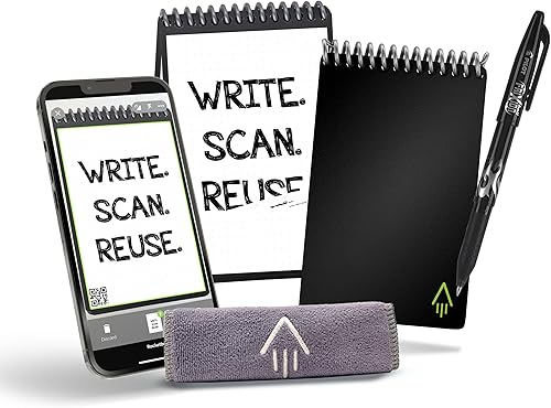 Miniatura 10 de Rocketbook Mini Bloc de notas inteligente reutilizable, cuaderno de bolsillo para llevar, 3.5"x5.5", negro (paquete de 1) Negro -,Gris,Azul