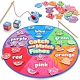 Montessori Toy for Toddlers, Fine Motor Skill Wooden Magnetic Fishing Game for Year Old Kids, Color and Shape Sorter for Age 3 4 5 Girls Boys Preschool Educational Gift