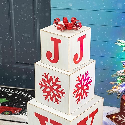 Miniatura 7 de Glitzhome Juego de bloques de letras decorativas de madera de doble cara de 42 pulgadas de alto con texto en inglés Believe de alto 7 cajas