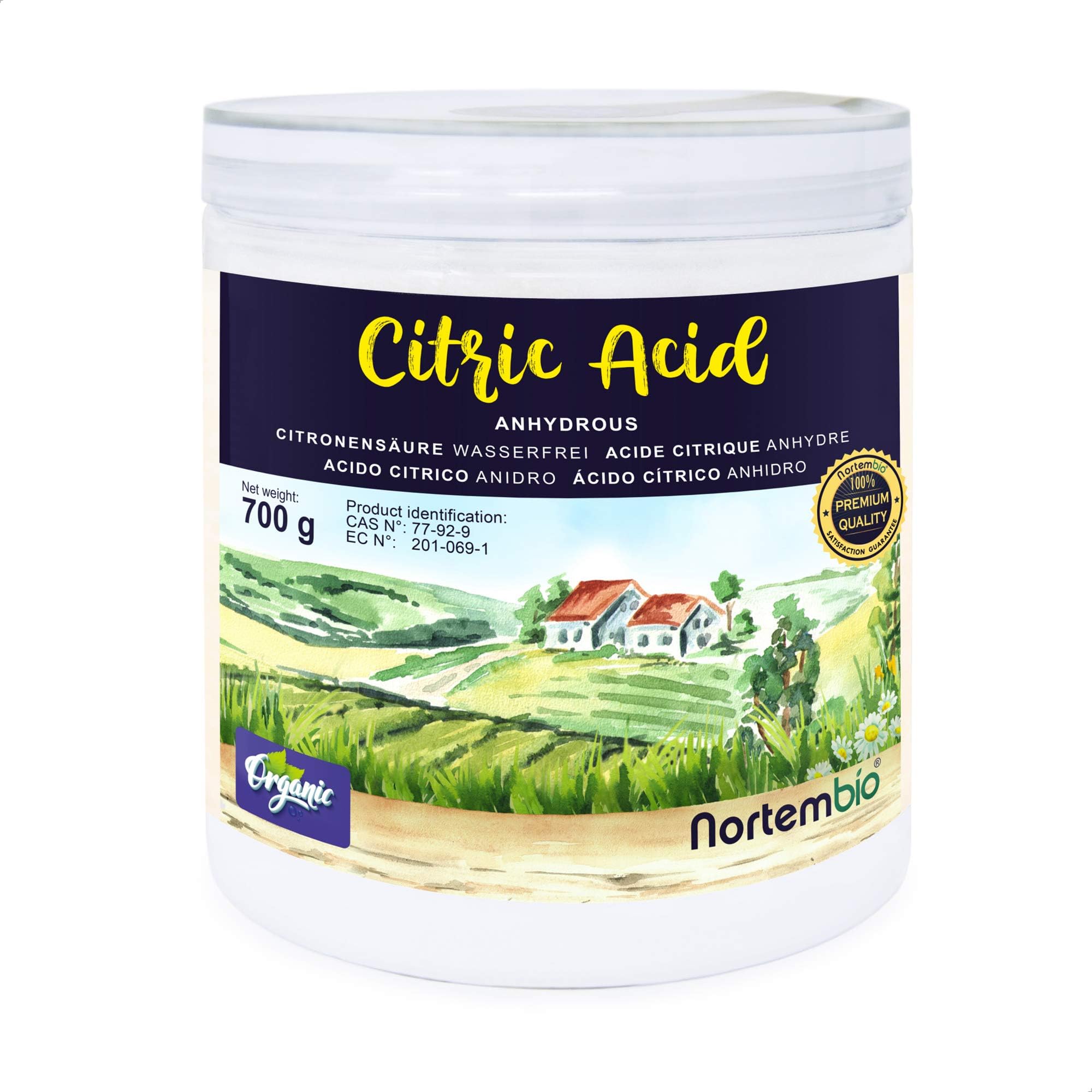 Nortembio Citric Acid 700 g. Powder Anhydrous, Best for Bath Bombs. Citric Acid for Cleaning. 100% Pure. For Organic Production. E-Book Included.