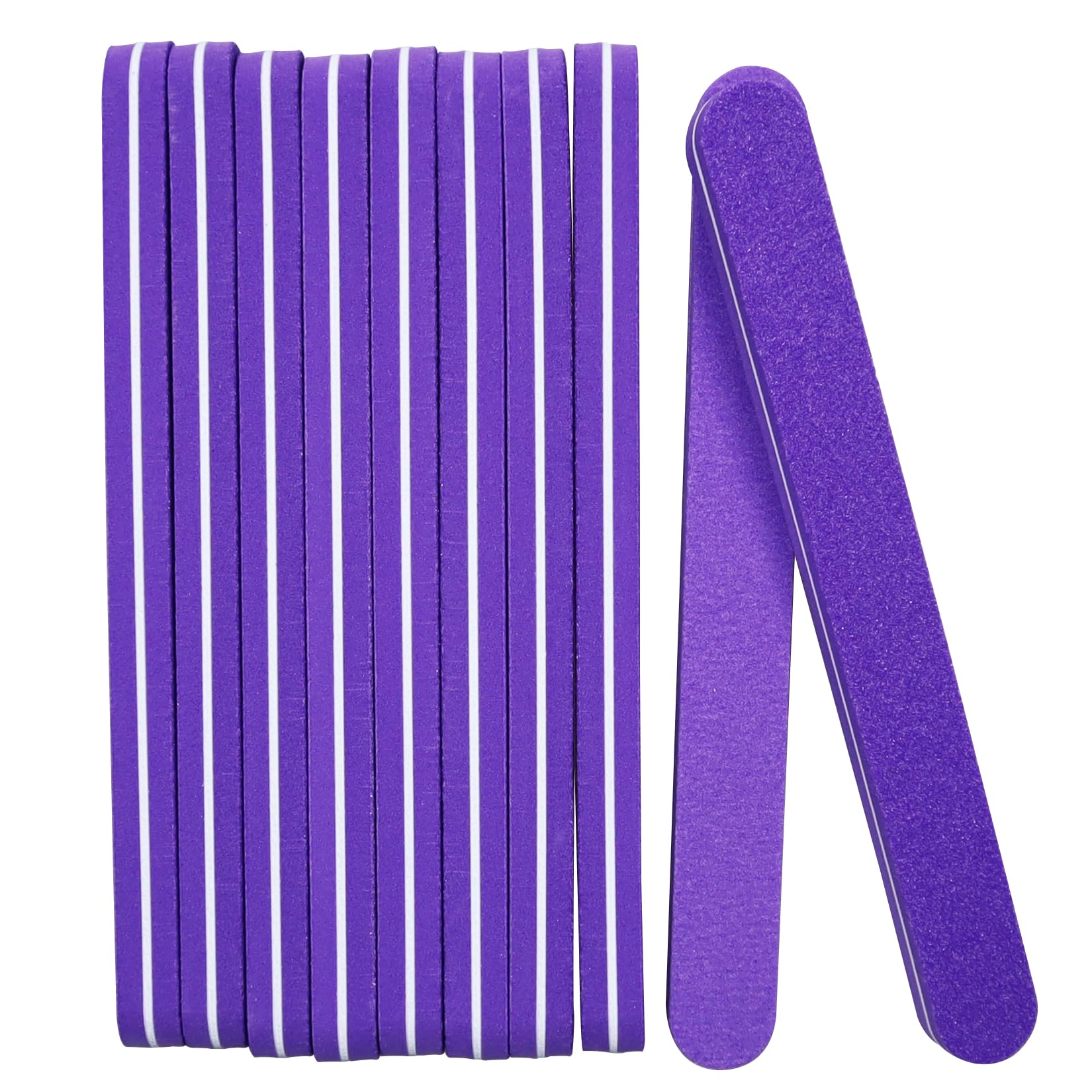 10Pcs Washable Professional Nail Files, 100/180 Grit Double Sided Nail Files for Natural and Acrylic Nails, Fingernail File Manicure Tools Nails Buffing Block for Home Salon and Pet (Purple)