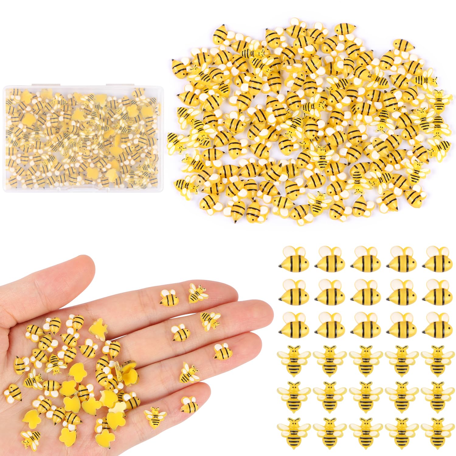 EVERMARKET 200 PCS Tiny Resin Bees for Crafts Mini Bee Dollhouse Miniatures Mini Animals for Car Fairy Garden Micro Landscaping Plant Nail Decoration (Small Bee)