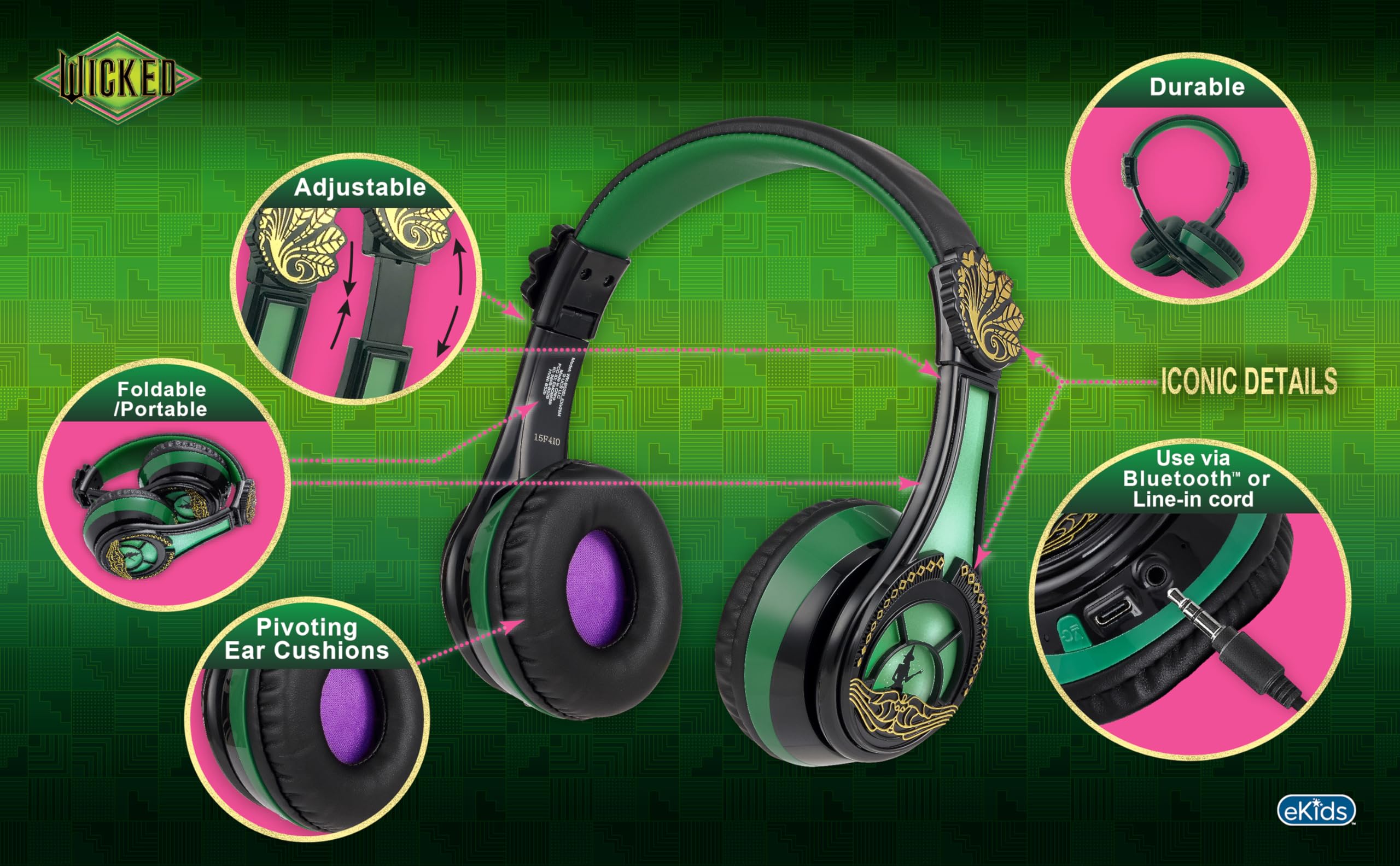 Amazon.com: Wicked Elphaba Bluetooth Headphones for Kids, Wireless